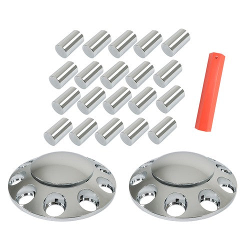 Solid Spare Chrome Front Axle Wheel Cover Hub Cap 33mm Lug Nuts Kit Semi Truck Set of 2