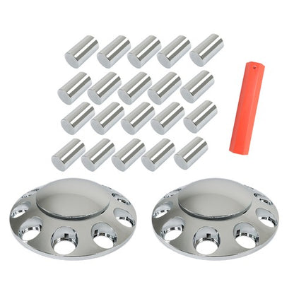 Solid Spare Chrome Front Axle Wheel Cover Hub Cap 33mm Lug Nuts Kit Semi Truck Set of 2