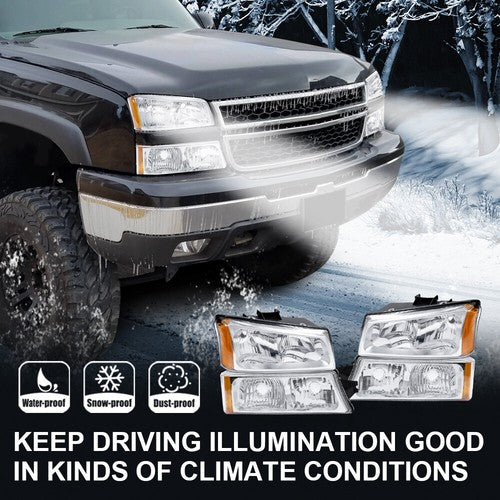 Solid Spare Chrome Housing Headlight Amber Signal+Bumper Fit For 03-07 Silverado/Avalanche