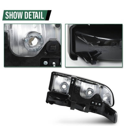 Solid Spare Fit For 98-04 Chevy S10 Blazer Black/Clear Corner Headlights Bumper Headlamps