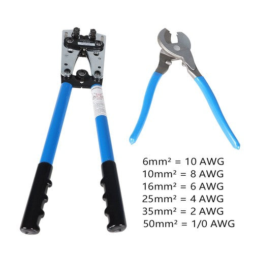 Solid Spare Battery Cable Lug Crimping Tool Wire Crimper For 10-0AWG with Cable Cutter