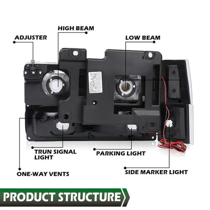 Solid Spare Fit For 94-00 Chevy GMC C/K Suburban LED Tube DRL Headlights Headlamps Black