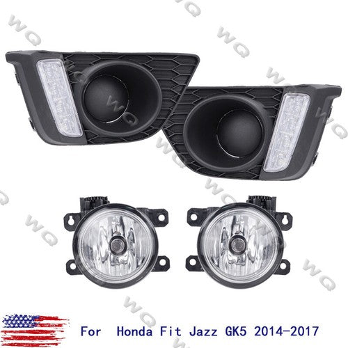 For 2015-2017 Honda Fit Jazz LED DRL Driving Fog Lights Lamps&Upper Grille Grill