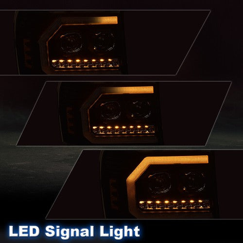 Solid Spare Fit For 07-2013 GMC Sierra 1500 2500HD LED DRL Tube Projector Smoked Headlights
