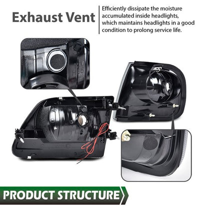 Solid Spare LED Tube Headlights & Corner Parking Lights Smoke Fit For 97-04 F150 Expedition
