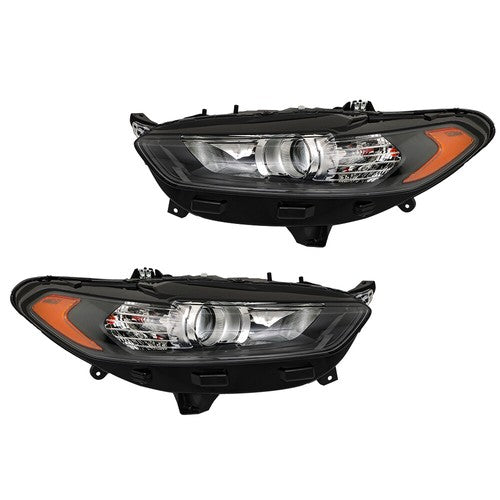 Solid Spare Clear Lens Headlights Replacement Halogen Black For Ford Fusion 2013-2016 LH+RH