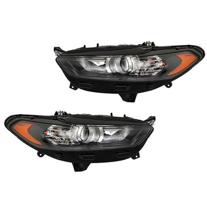 Solid Spare Clear Lens Headlights Replacement Halogen Black For Ford Fusion 2013-2016 LH+RH