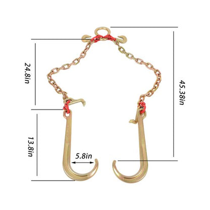 Solid Spare G80 5/16" x 2' V Type Towing Chain Bridle with 15" J and Grab Hooks Steel New