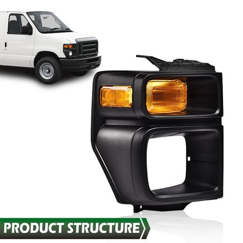 Solid Spare Headlight Trim Bezel w/ Parking Light Fit For 08-14 Ford E150 E250 E350 Right