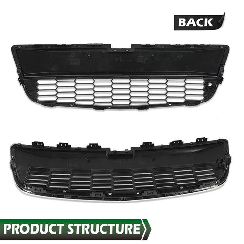 Solid Spare Fit For 2012-2016 Chevy Sonic Front Bumper Upper & Lower Grille+Fog Light Cover
