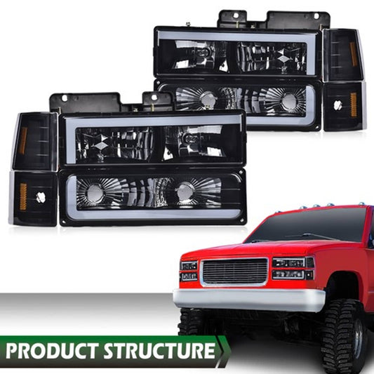 Solid Spare Fit For 94-00 Checy GMC C/K Suburban LED DRL Headlights + Bumper Corner Lamps