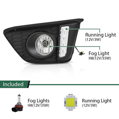 Solid Spare LED DRL Fog Lights Driving Lamps w/ Wiring Fit For 2014-2017 Honda Fit Jazz
