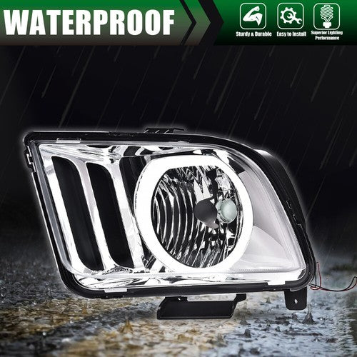 Solid Spare Fit For 2005-2009 Ford Mustang Clear Lens Chrome Halo Headlights Left+Right