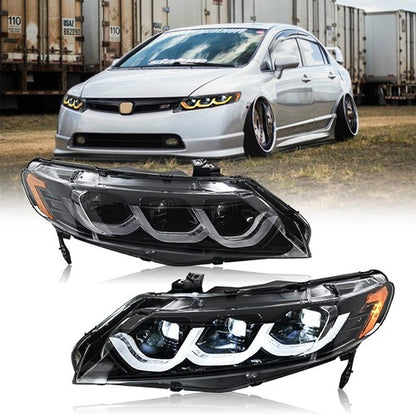 Full LED Headlights For Honda Civic 2006-2011 Sequential Headlamp Assembly Pair