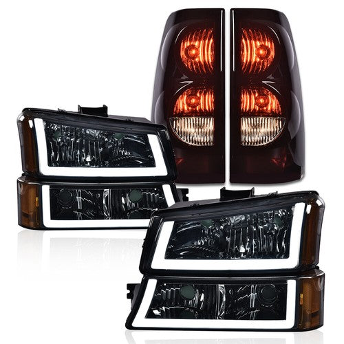 Solid Spare Fit For 03-06 Chevrolet Silverado Smoke Lens LED DRL Headlights+Tail Lights