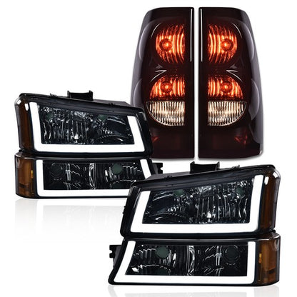 Solid Spare Fit For 03-06 Chevrolet Silverado Smoke Lens LED DRL Headlights+Tail Lights