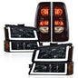 Solid Spare Fit For 03-06 Chevrolet Silverado Smoke Lens LED DRL Headlights+Tail Lights