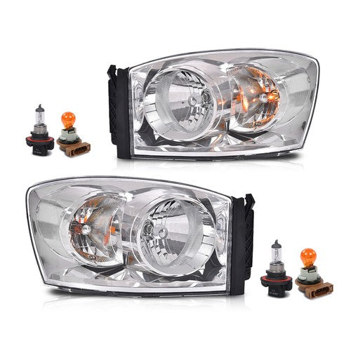 Solid Spare Fit For 06-08 Dodge Ram 1500/2006-2009 Ram 2500 3500 Clear Chrome Headlights