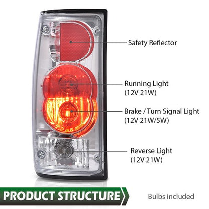 Solid Spare Fit For 1989-1995 Toyota Pickup Red/Chrome Tail Lights Brake Lamps Left+Right