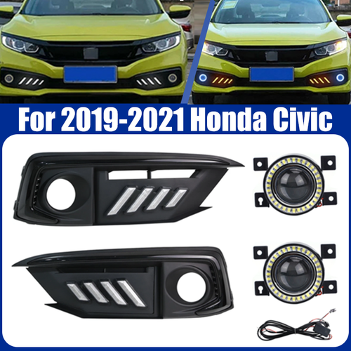 Pair LED DRL Daytime Turn Signal Fog Light Lamp Covers Fit 2019-2021 Honda Civic