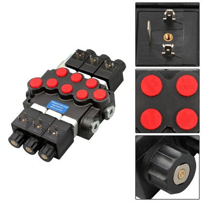 Solid Spare Double Acting 3600 PSI 3 Spool Solenoid 12V DC Hydraulic Control Valve 13 GPM