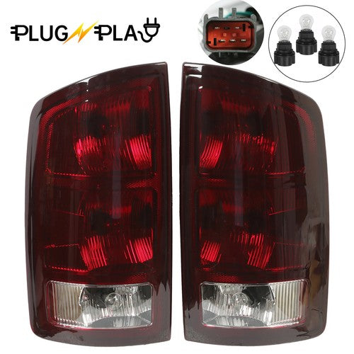Solid Spare Pair Red Smoked Tail Lights w/Bulbs For 2002-2006 Dodge Ram 1500 03-06 2500 3500
