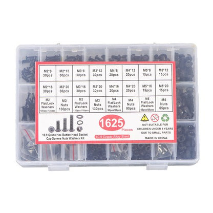 Solid Spare Hex Socket Head Screw Assortment Kit, 1625 Piece M2 M3 M4 M5 Bolts and Nuts