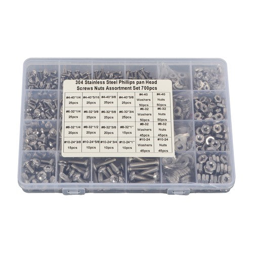 Solid Spare 700 Pack4-40#6-32#8-32#10-24 Stainless Steel Bolts and Nuts Kit With a Box