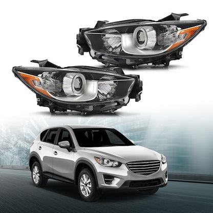 Solid Spare Pair Headlights Clear Lens Fit For 2013-2016 Mazda CX-5 Halogen Headlamps L+R