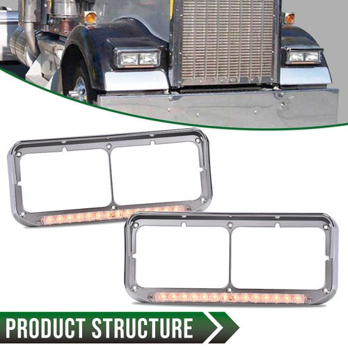 Solid Spare Headlight Bezel w/ LED Light Strip Fit For Peterbilt Freightliner Kenworth Truck
