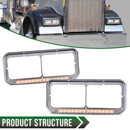 Solid Spare Headlight Bezel w/ LED Light Strip Fit For Peterbilt Freightliner Kenworth Truck