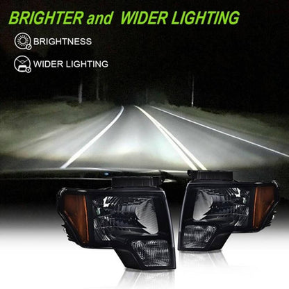 Solid Spare Fit For 2009-2014 Ford F-150 Smoked/Black Headlights + Tail Lights Brake Lamps