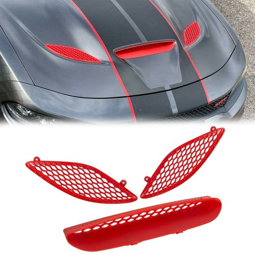 Solid Spare 3Pcs Red Hood Bezel Insert Trims For 2015-20 Dodge Charger 68202462AD 68202581AC