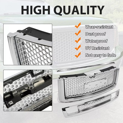 Solid Spare For 2007-13 GMC Sierra 1500 Denali Pickup Upper Lower Grille Hood Molding Chrome