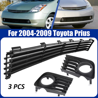 Front Lower Grille & Pair Fog Light Covers W/ Hole For Toyota Prius 2004-2009