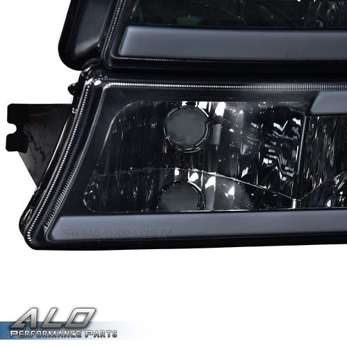 Solid Spare Fit For 03-2007 Chevy Silverado Avalanche LED DRL Smoked Headlights Bumper Lamps