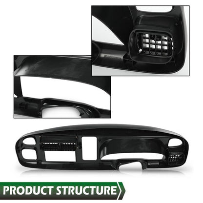 Solid Spare Fit For 1998-2002 Dodge Ram 1500 2500 3500 Double Din Dashboard Bezel w/ Vents