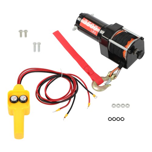 Solid Spare 3500lbs Electric Winch 12VDC/1.5HP 3/16in x 39ft Synthetic Rope IP55 Waterproof