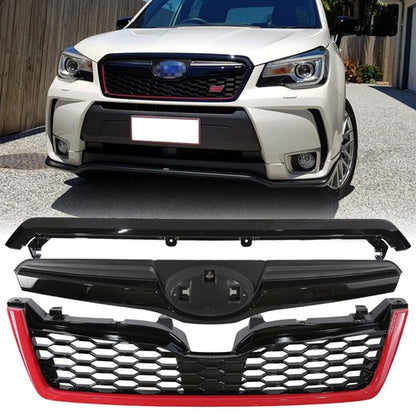 Fit 2014-2018 Subaru Forester STI-Style ABS Front Grille Bumper Grill w/Red Trim