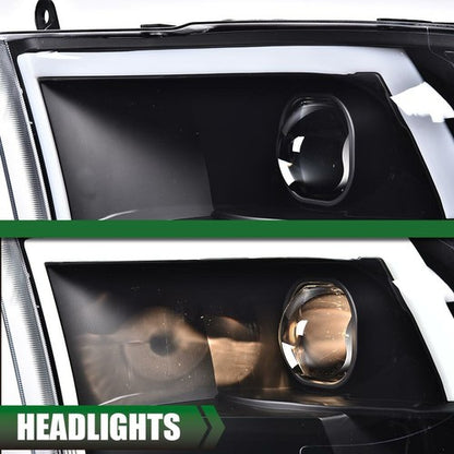 Solid Spare [LED Tube] DRL Fit For 09-18 Dodge Ram 1500 2500 3500 Black Projector Headlights