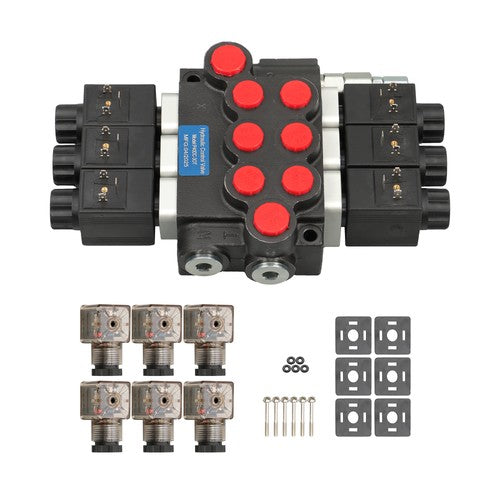 Solid Spare Double Acting 3600 PSI 3 Spool Solenoid 12V DC Hydraulic Control Valve 13 GPM