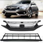 For 2016 2017 2018 Honda Civic Front Bumper Upper Lower Grille Grill Chrome