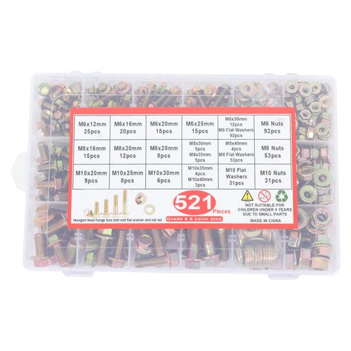 Solid Spare 521 PCS Grade 8.8 M6 M8 M10 Bolts and Nuts Assortment Kit, 16 Common Sizes