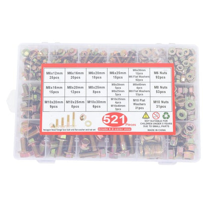 Solid Spare 521 PCS Grade 8.8 M6 M8 M10 Bolts and Nuts Assortment Kit, 16 Common Sizes