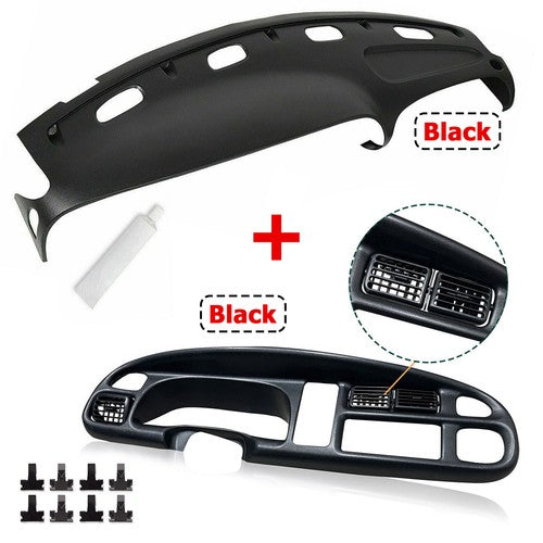 Solid Spare For Dodge Ram Pickup 98-01 Black Dash Bezel & Dashboard Cover Overlay W/ VENTS