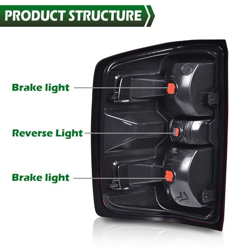 Solid Spare Fit For 14-19 Chevy Silverado Red Lens Rear Tail Lights Brake Lamps
