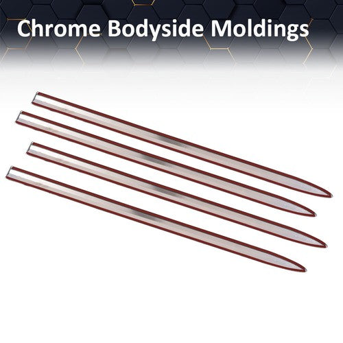 Solid Spare Fit For 19-22 Chevy Silverado 1500 Crew Cab 4Pcs Body Side Molding Trim Chrome