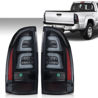 Solid Spare Fit For 2005-2015 Toyota Tacoma Black Smoked LED Tube Tail Lights Lamps LH+RH