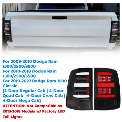 Solid Spare Black Tail Lights Brake Lamps LED Bar Light for 09-18 Dodge Ram 1500 2500 3500