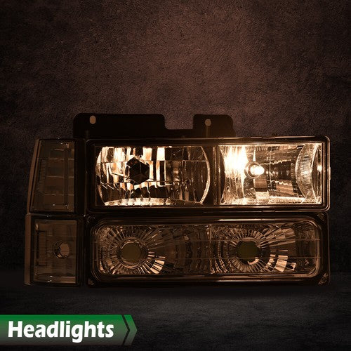 Solid Spare Fit For 94-99 Chevy C/K 1500/2500/3500 Chrome Housing Headlights Clear Reflector